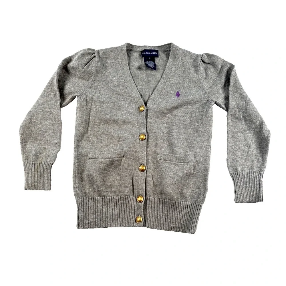 Ralph Lauren Cardigan Sweater Girls Size 5 Pima‎ cotton Gold Buttons Pony Logo